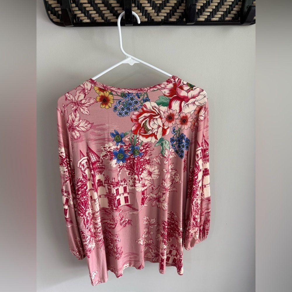 Johnny Was House on the Hill Puff Long Sleeve Top - Pink Floral - Size Large - Picture 10 of 12